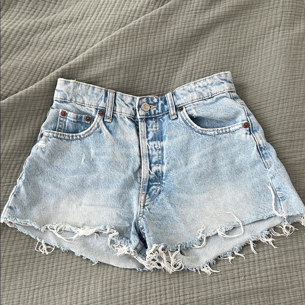 Zara Light Blue Distressed Jean Shorts